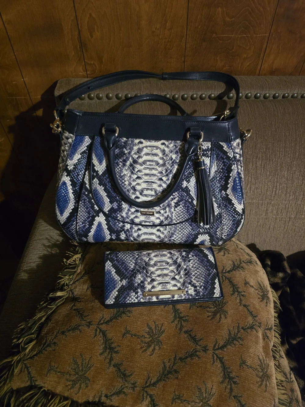 Brahmin Raelynn Ballington Satchel in Cobalt blue snakeskin W/ Matching Wallet - Picture 8 of 16
